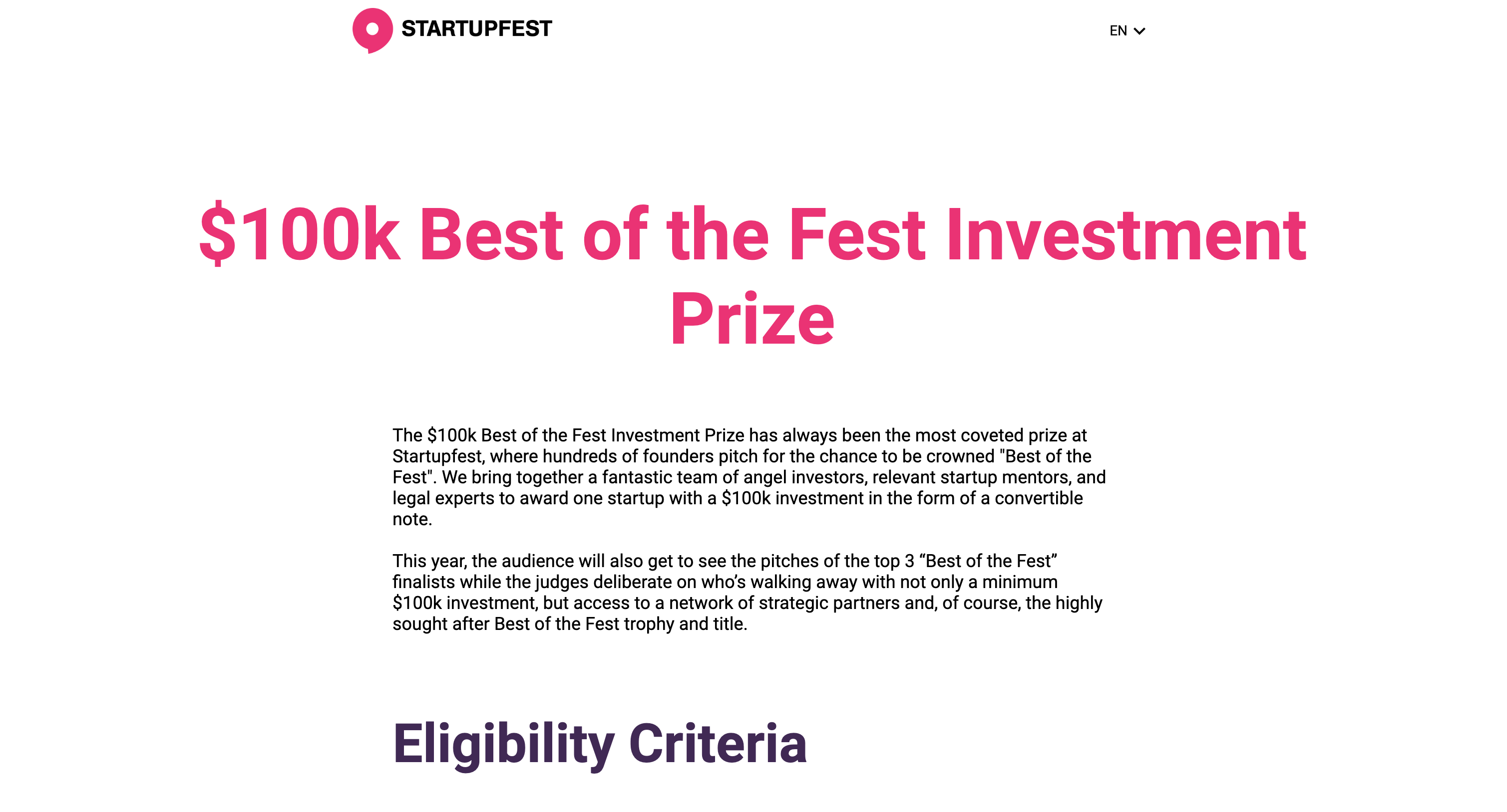 $100k Best of the Fest Investment Prize